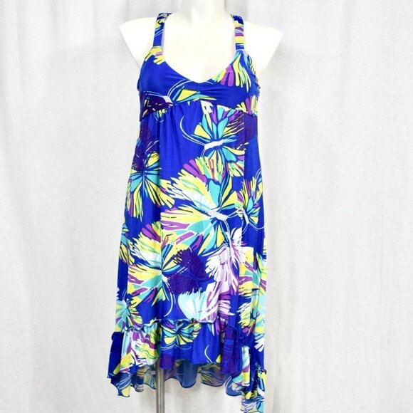 California Women - sleeveless V-Neck Colorful ruffle dress women's size Large - Picture 1 of 1